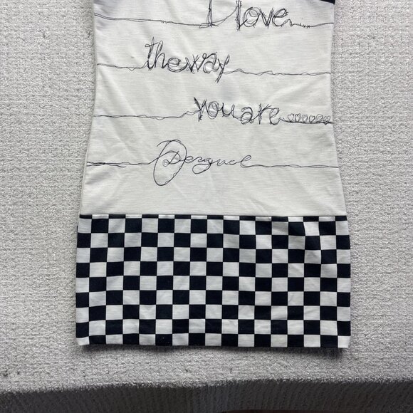 Desigual Sleeveless Tank Dress Size S White Black Checkboard Script Graphic Love - Picture 3 of 14